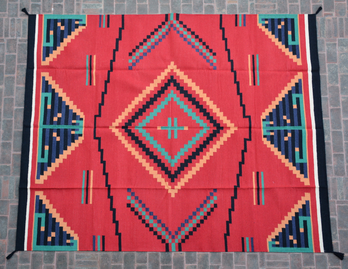 Dhurrie Patterned Wool Rugs  - Multi Coloured 8 x 10