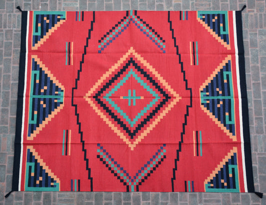 Dhurrie Patterned Wool Rugs  - Multi Coloured 8 x 10