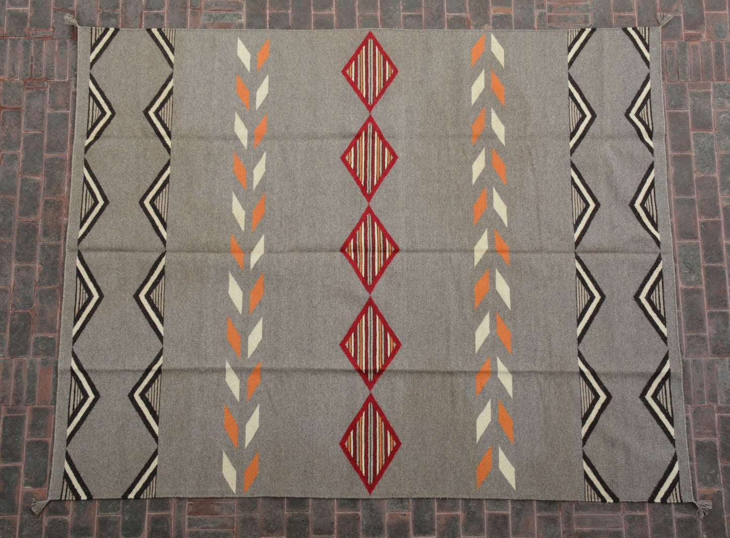 Dhurrie Patterned Wool Rugs  - Multi Coloured 8 x 10