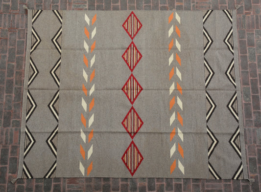 Dhurrie Patterned Wool Rugs  - Multi Coloured 8 x 10