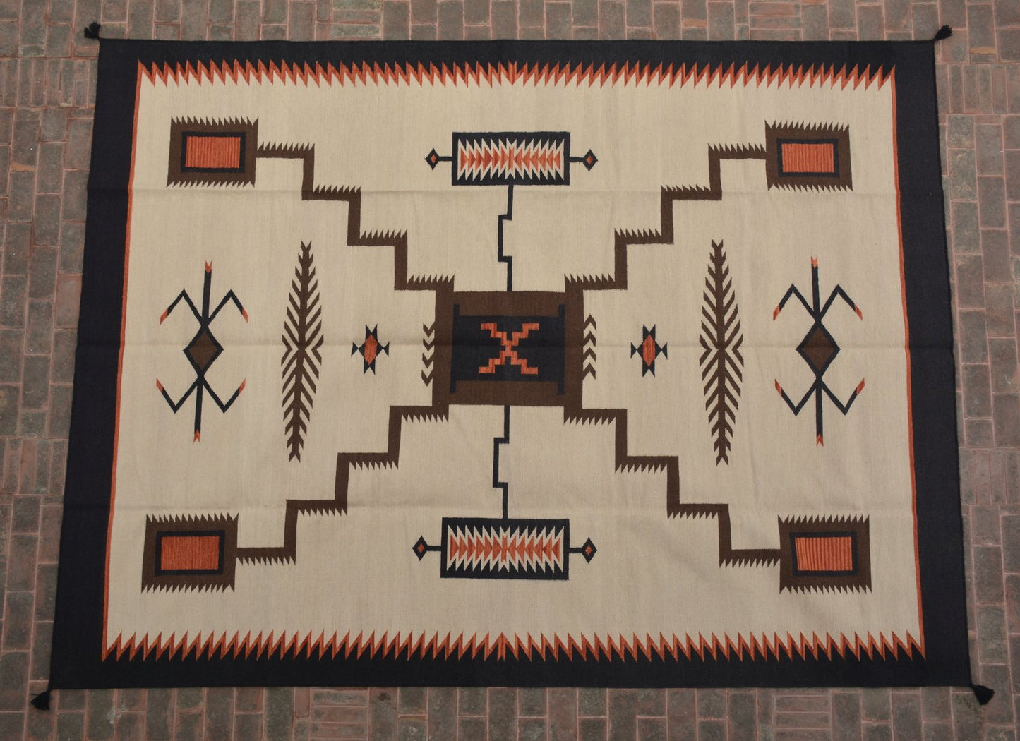 Navajo Dhurrie Patterned Wool Rugs  - Multi Coloured 9 x 12